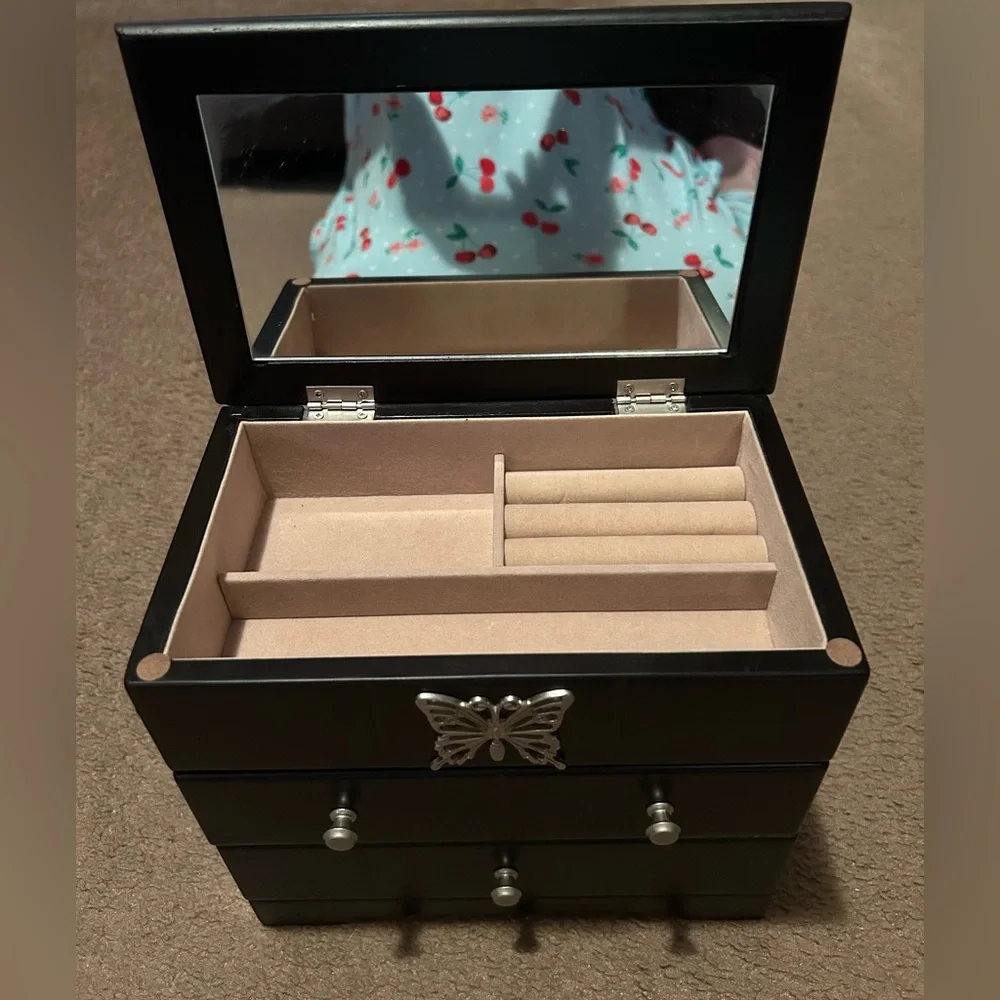 Black Jewelry Organizer with Butterfly Accent
